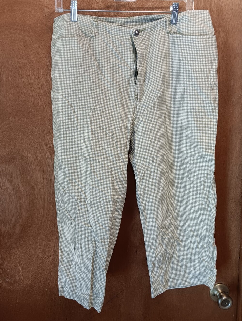 Women's Light Green Micro-Check Dress Pants